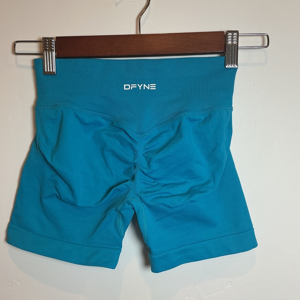 DFYNE Dynamic Seamless Scrunch Butt Gym Shorts Teal Blue High Waist Small XS